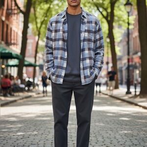Tommy Bahama Blue and Brown Plaid Shirt